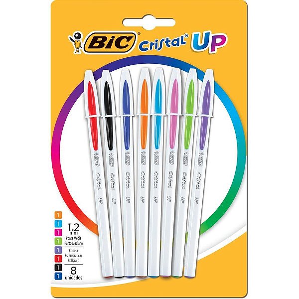 Caneta Esferográfica Cristal UP Colors 08 Cores