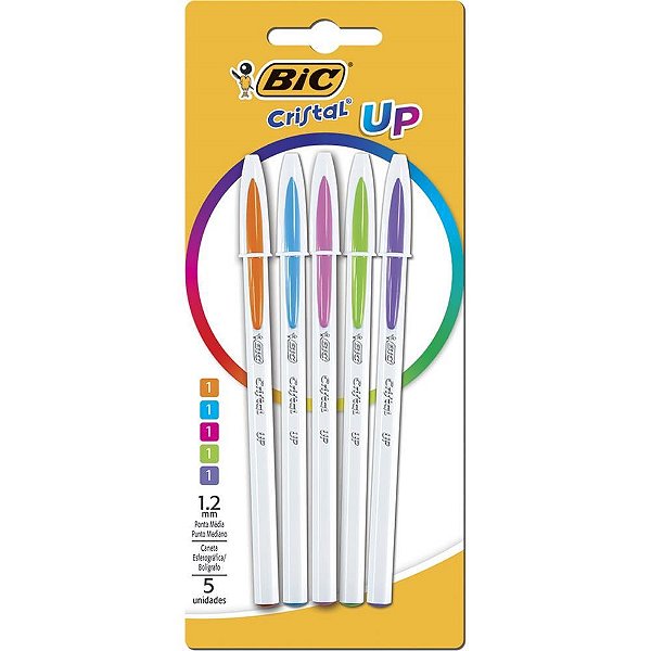 Caneta Esferográfica Cristal UP Colors 05 Cores - Blister com 5 Unidades