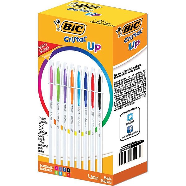 Caneta Esferográfica Cristal UP Colors - Caixa com 32 Unidades