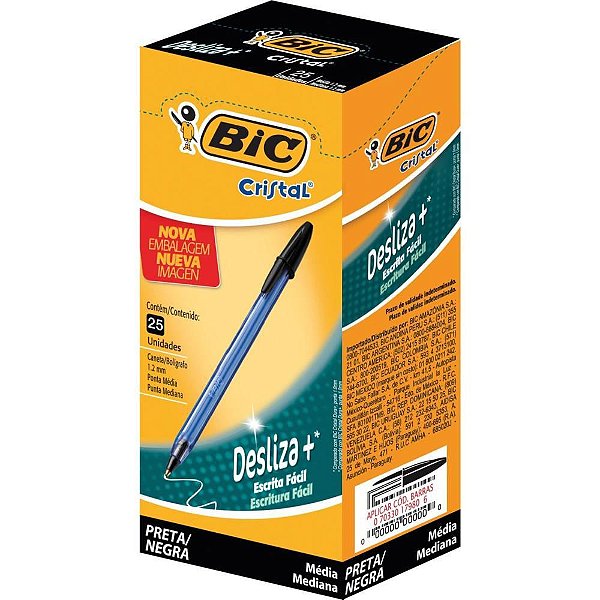Caneta Esferográfica Cristal SOFT Preta Caixa com 25 Unidades