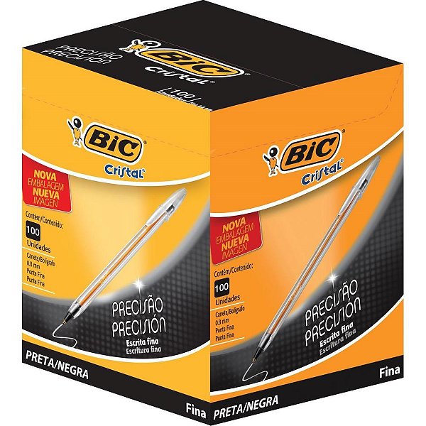 Caneta Esferográfica BIC Cristal Fina Preta Caixa com 50 Unidades
