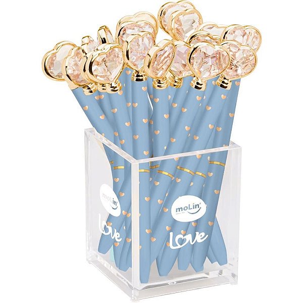 Caneta Esferográfica Coração Diamante AIRY Blue Pote 20