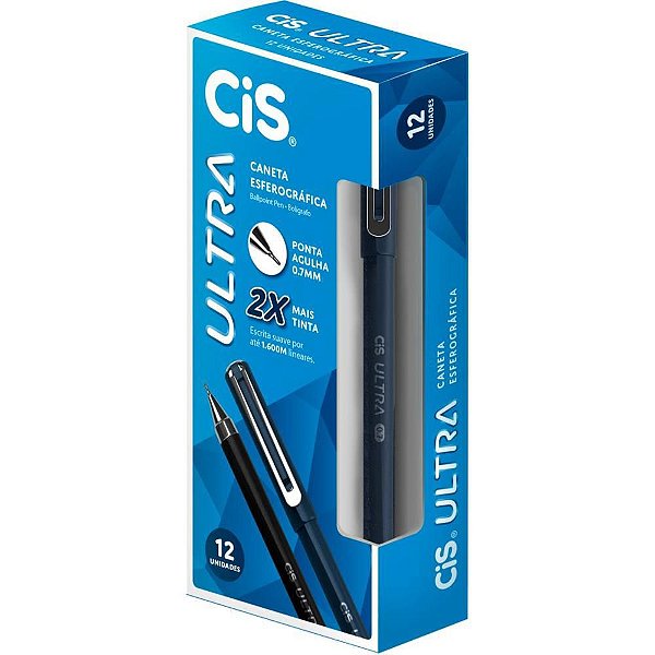 Caneta Esferográfica CIS ULTRA 0.7MM Azul Caixa com 12 Unidades