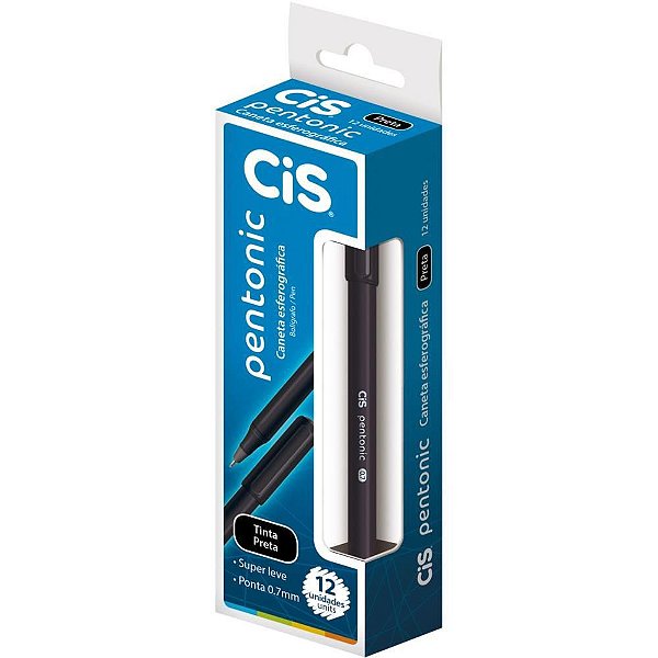 Caneta Esferográfica CIS Pentonic 0,7MM Preta Caixa com 12