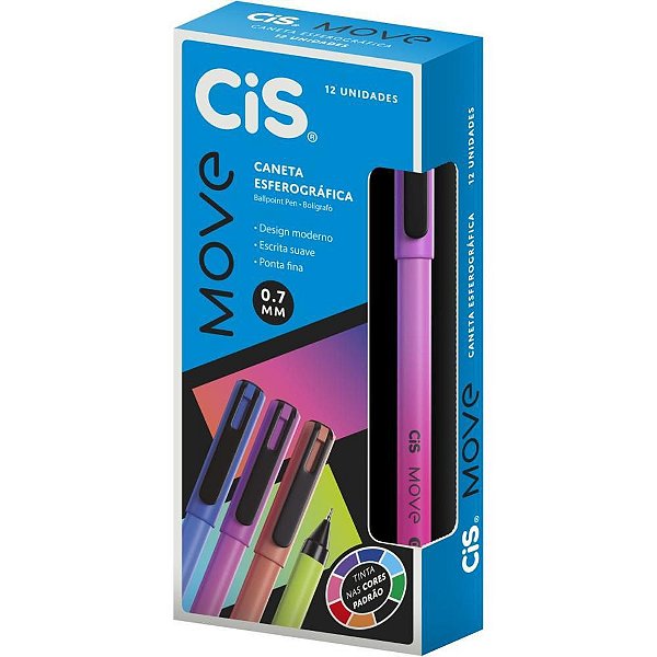 Caneta Esferográfica CIS Move 07MM RS CX com 12