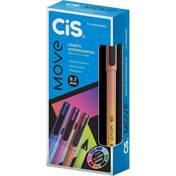 Caneta Esferográfica CIS Move 07MM LA CX com 12