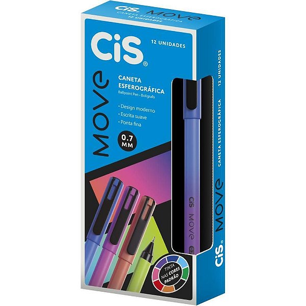 Caneta Esferográfica CIS Move 0,7MM Azul CX com 12