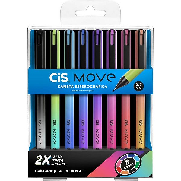 Caneta Esferográfica CIS Move 0.7MM 8 Cores