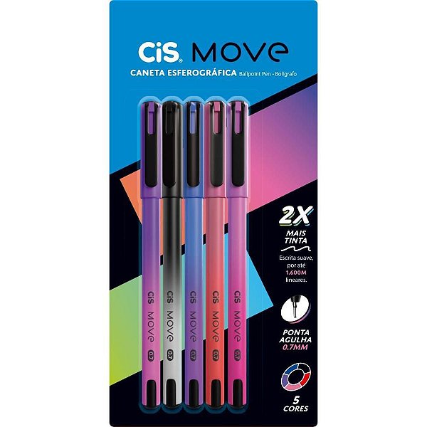 Caneta Esferográfica CIS Move 07MM 5 Cores