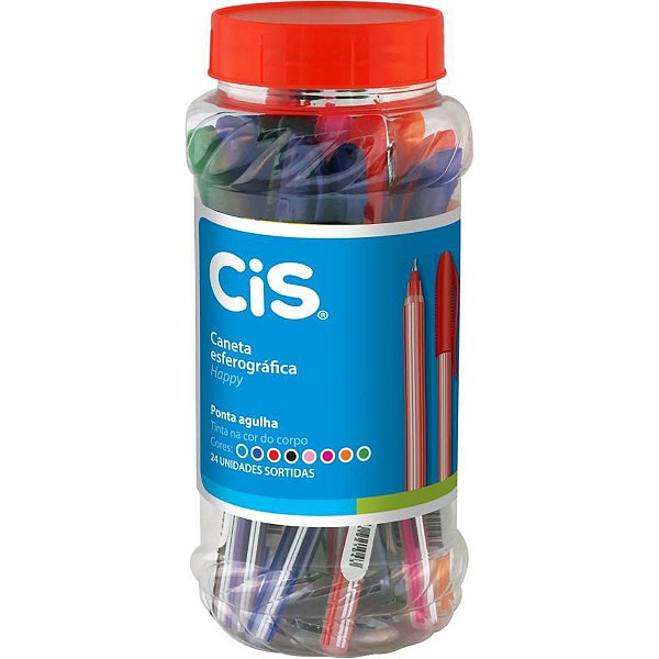 Caneta Esferográfica CIS HAPPY Cores Sortidas 0.7MM Pacote com 24