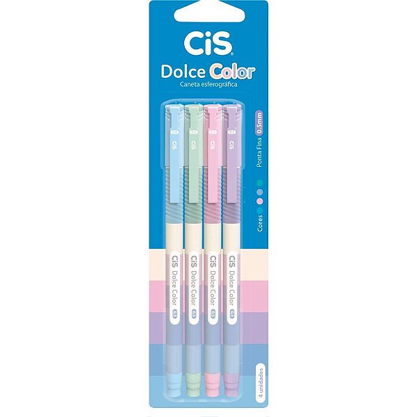 Caneta Esferográfica CIS Dolce Color 0,5MM Blister com 4 Unidades
