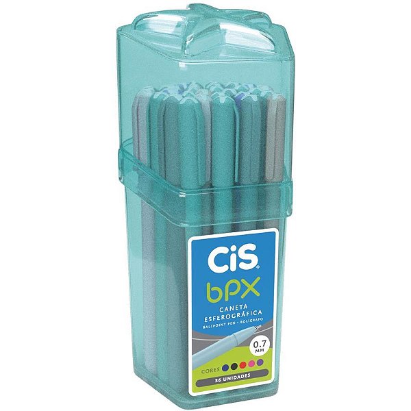 Caneta Esferográfica CIS BPX 0,7MM - 5 Cores Pote com 36 Unidades