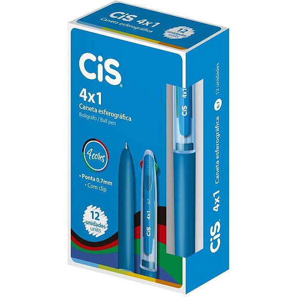 Caneta Esferográfica CIS 4X1 0.7MM AZUL/PRETO/VERMELHO/VERDE Caixa com 12