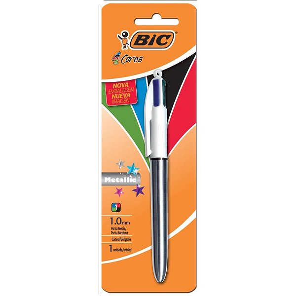 Caneta Esferográfica BIC 4 Cores Metallic Corpo Prata