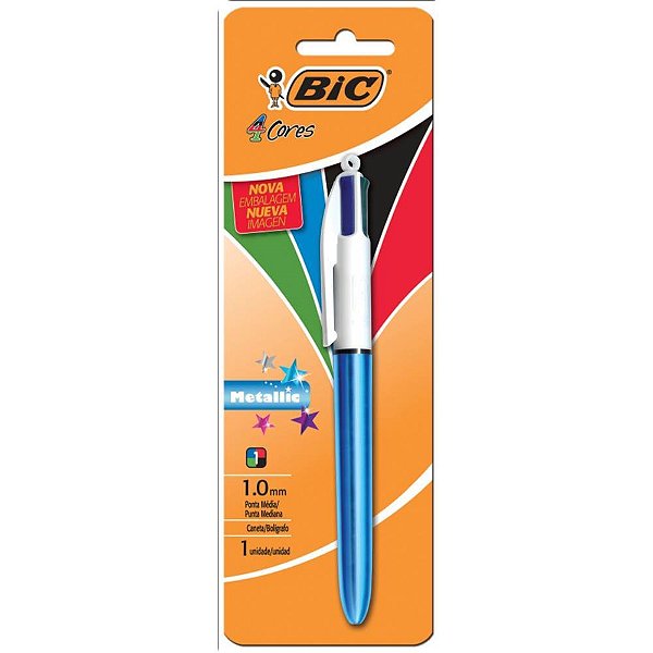 Caneta Esferográfica BIC 4 Cores Corpo Metálico Azul