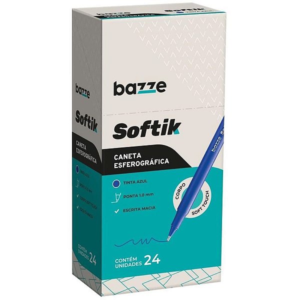 Caneta Esferográfica Bazze Softik 10MM Azul CX com 24