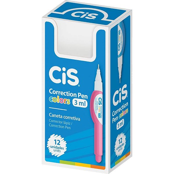 Caneta Corretiva CIS Correction Pen Colors 3ML - Caixa com 12 Unidades