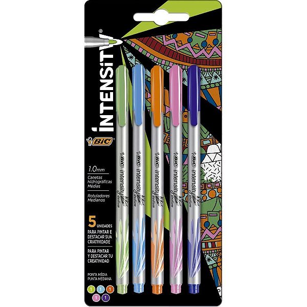 Caneta com Ponta Porosa BIC Intensity 1.0MM Colors - Blister com 5 Cores