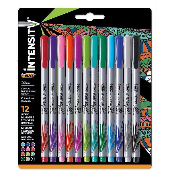 Caneta com Ponta Porosa Intensity 1.0MM Colors 12 Cores Blister com 12