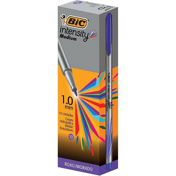 Caneta com Ponta Porosa BIC Intensity 1.0MM Roxa - Caixa com 10 Unidades