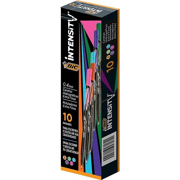 Caneta com Ponta Porosa BIC Intensity 0.4MM Sortidas - Caixa com 10