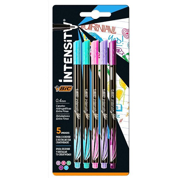 Caneta com Ponta Porosa Intensity 0.4MM Pastel - Blister com 5 Cores