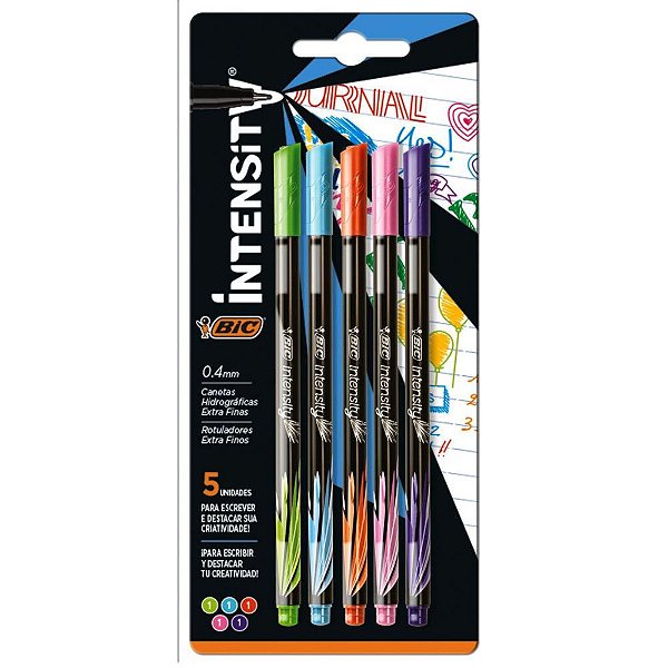Caneta Ponta Porosa BIC Intensity 0.4MM – Cores Fashion, Blister com 5 Unidades