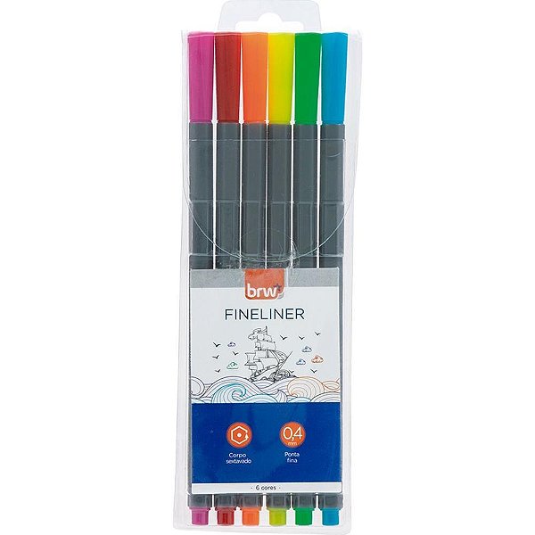 Caneta com Ponta Porosa Fineliner 0,4MM - 6 Cores