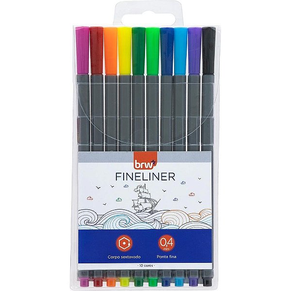 Caneta com Ponta Porosa Fineliner 0,4MM - Estojo com 10 Cores