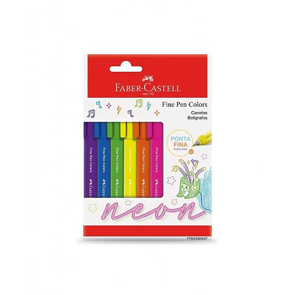 Caneta com Ponta Porosa Fine Pen Colors 6 Cores Neon Pacote  com 06