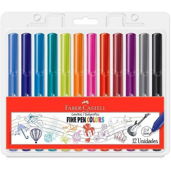 Caneta com Ponta Porosa Fine Pen Colors 12 Cores - Pacote com 2