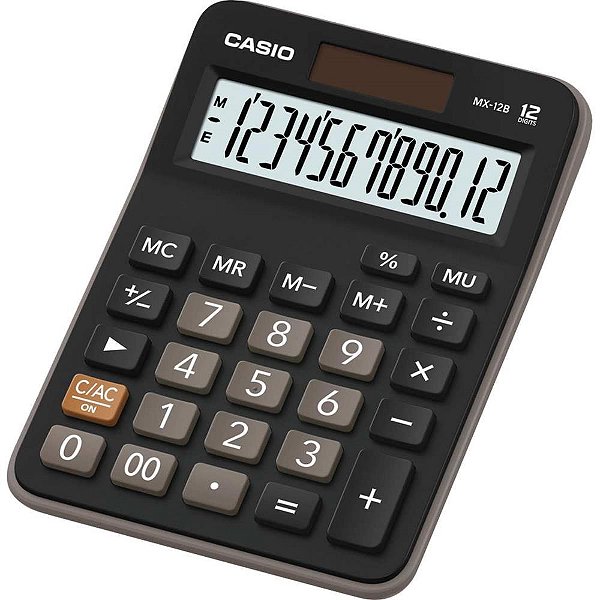Calculadora de Mesa 12 Dígitos Preta Bateria e Solar