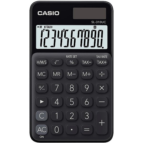 Calculadora de Mesa 10 Dígitos Preta SOLAR/BATERIA com Função de Cálculo de Taxa e Tempo