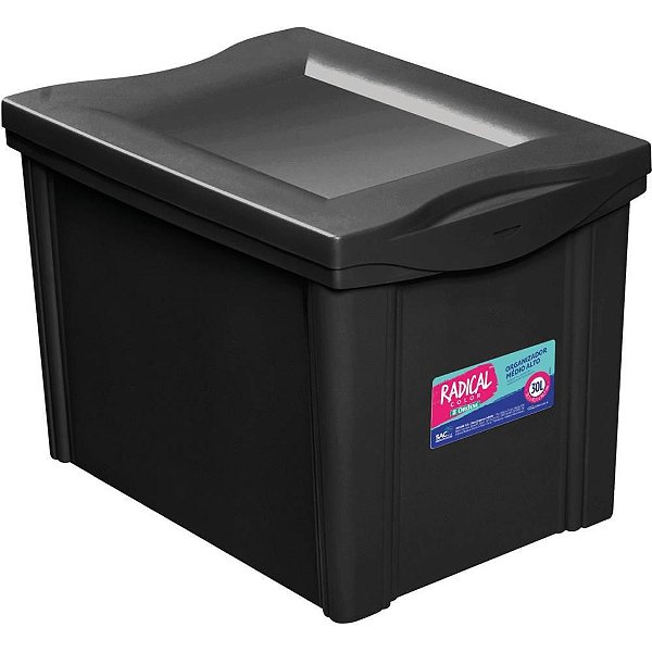 Caixa Plástica Multiuso Médio Preto Organizador 30L