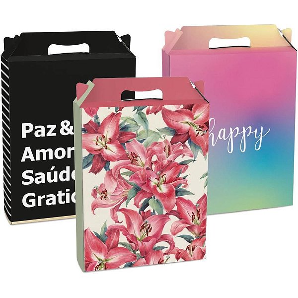 Caixa para Presente Decorada Retangular M 18X7,5X21CM – Sortida (pacote com 10)