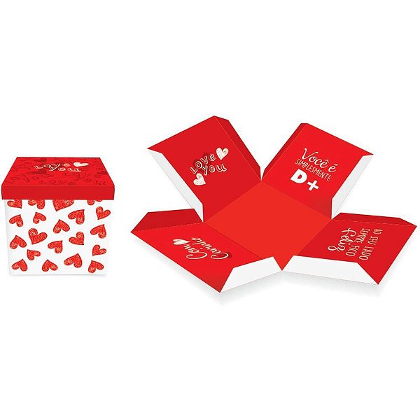 Caixa para Presente com Tampa Surpresa Love You 21X21X21 - Pacote com 10