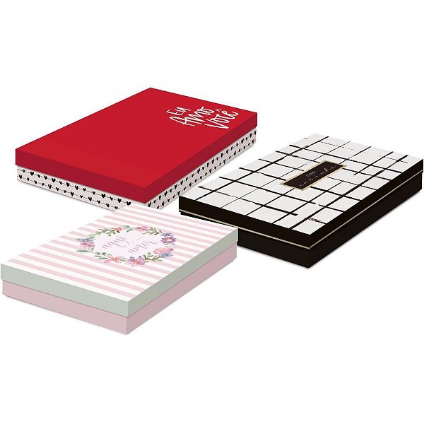 Caixa para Presente com Tampa Sortida G 37X25X5,5CM Pacote com 10