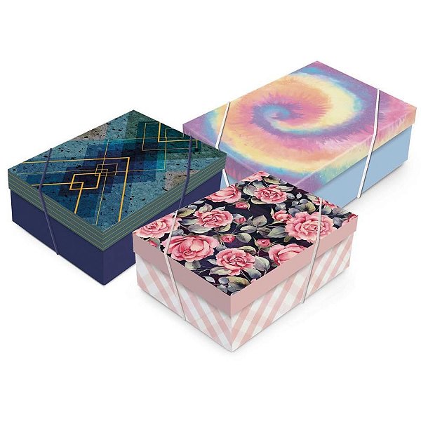 Caixa para Presente com Tampa Retangular Pequena 24X18X8 CM - Pacote com 10 Unidades