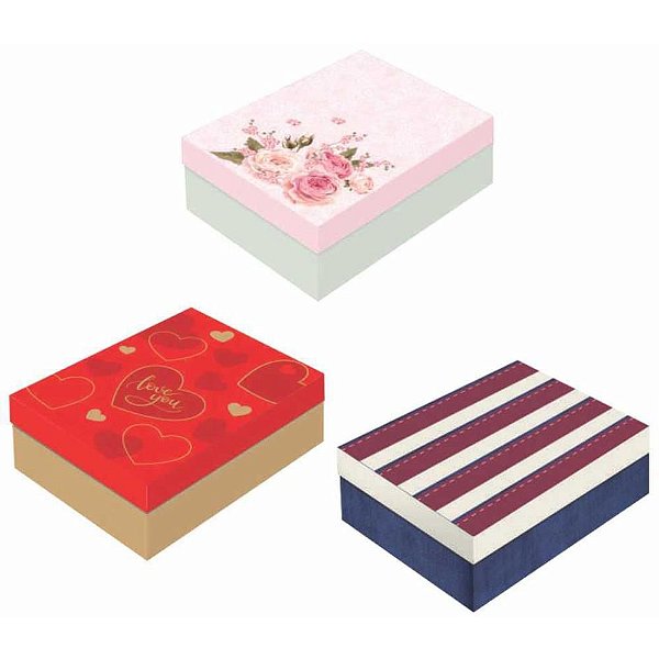 Caixa para Presente com Tampa Retangular G 46X33X14CM Sortid PCT com 10