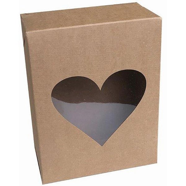 Caixa para Presente com Tampa KRAFT Pequena 19X14,5X7,5CM Coração Pacote com 10
