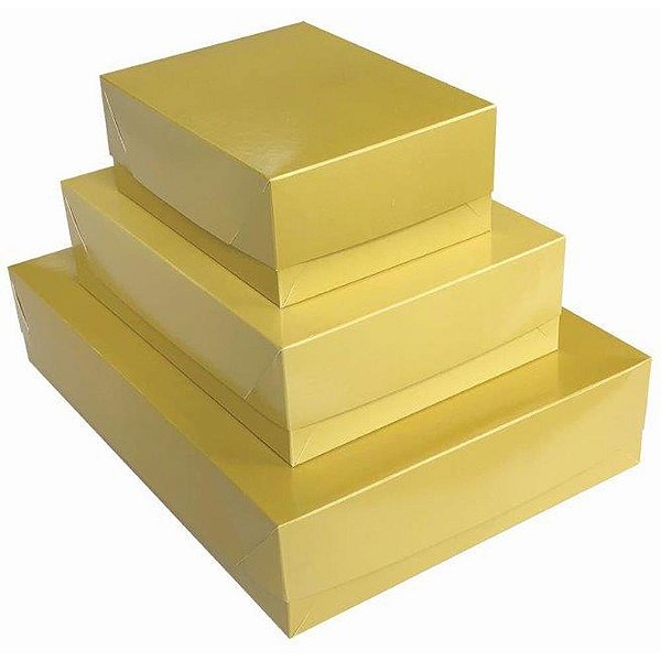 Caixa para Presente com Tampa Grande 35X25,5X7,5CM Dourado Pacote com 05