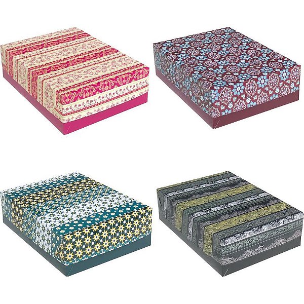 Caixa para Presente com Tampa Grande 35X25,5X7,5CM Arabesco Pacote com 12