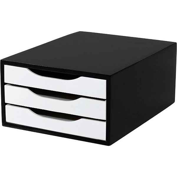 Caixa Correspondência Madeira Arquivo 03 Gavetas PRETO/BRANCO