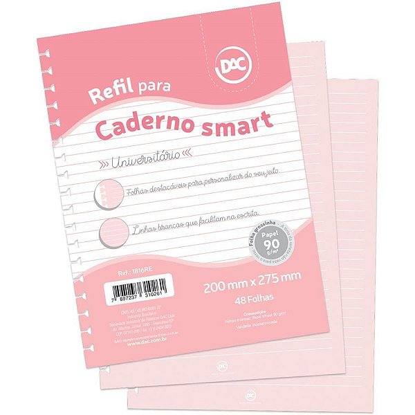 Caderno Refil SMART Universitário Rosa 48F