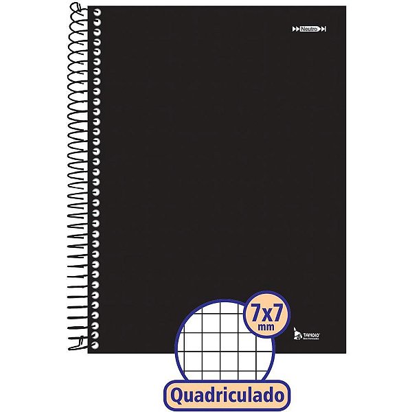 Caderno Quadriculado Universitário 7X7MM 96 Folhas Espiral Preto - Pacote com 04 Unidades