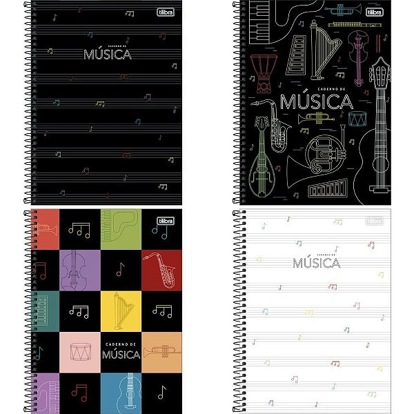 Caderno de Música Universitário Capa Dura 80 Folhas Pacote com 05