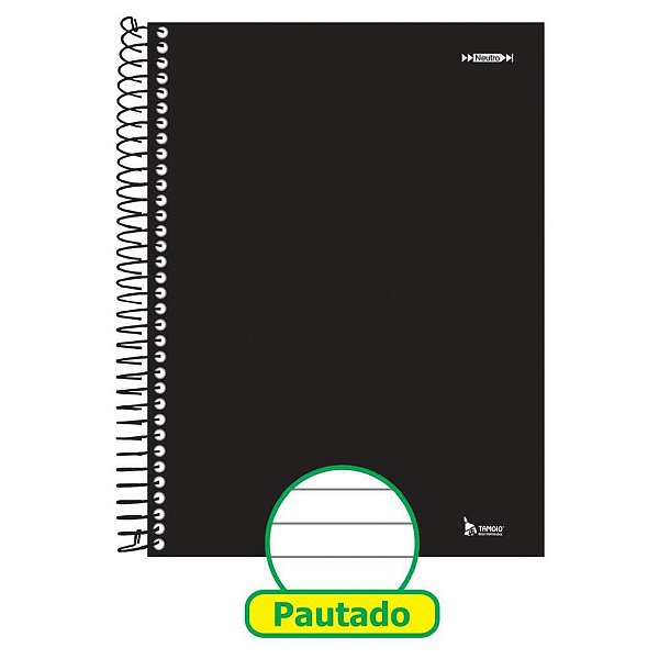 Caderno Espiral 1/4 Capa Dura Neutro Preto – 200 Folhas, Pacote com 05 Unidades