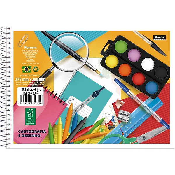 Caderno de Desenho Universitário 48 Folhas sem Seda - Pacote com 10