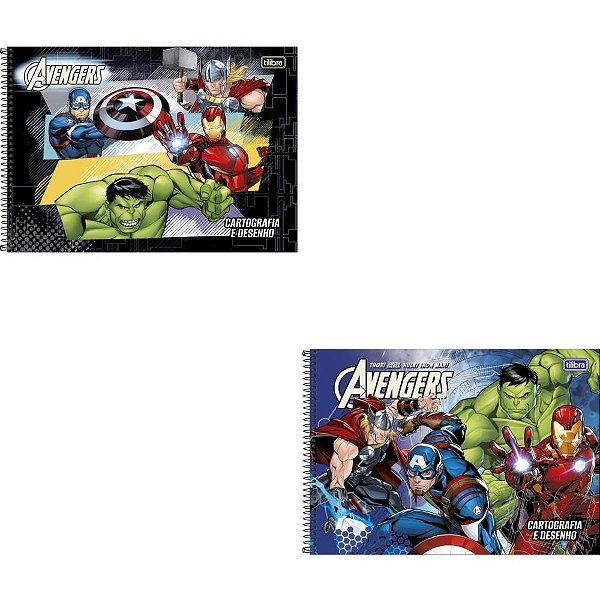 Caderno de Desenho Universitário Capa Dura Avengers 80 Folhas Pacote com 04