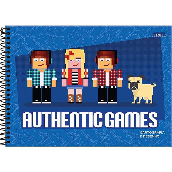 Caderno de Desenho Universitário Capa Dura Authentic Games 80 Folhas - Pacote com 05